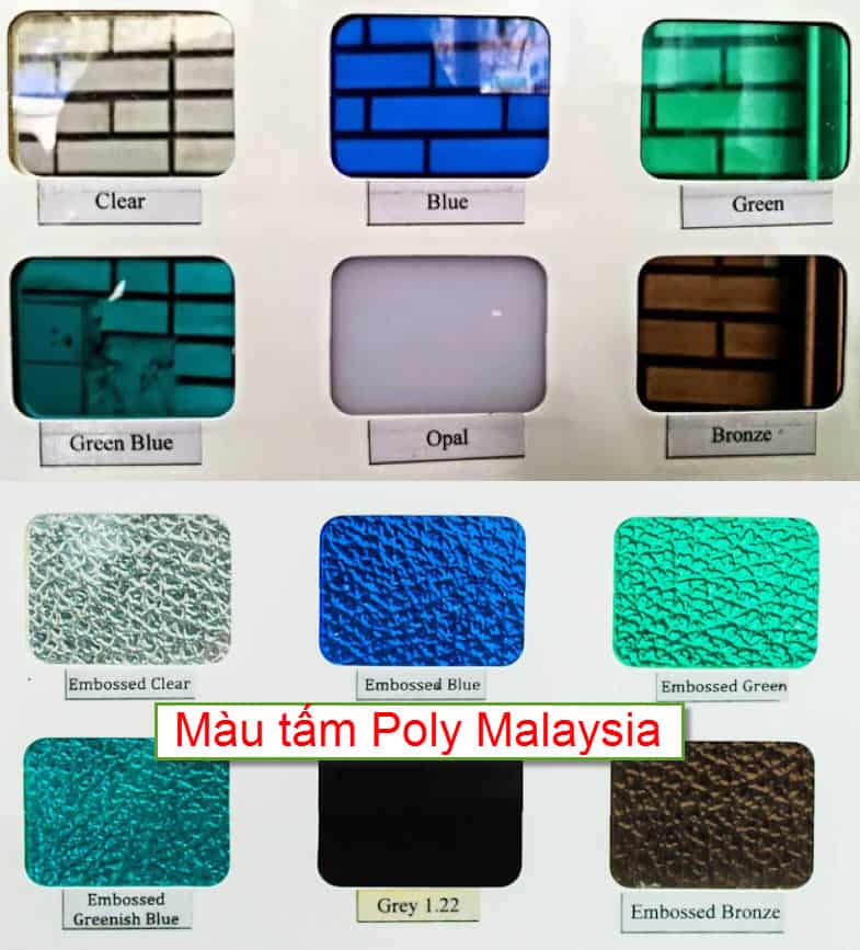 Bảng màu tấm nhựa lấy sáng Malaysia