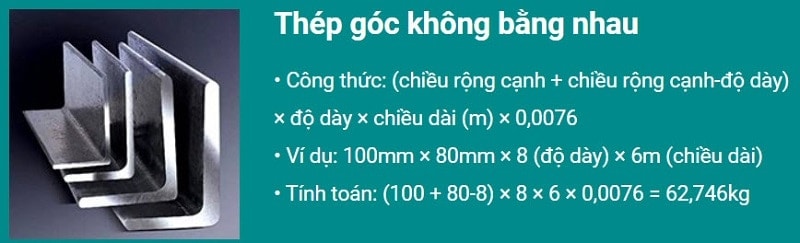 Công thức tính trọng lượng thép góc không bằng nhau