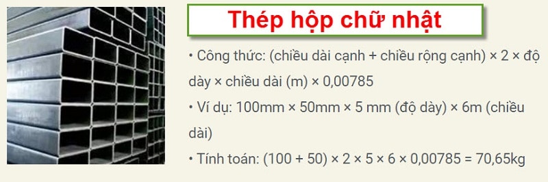 Công thức tính trọng lượng thép hộp chữ nhật