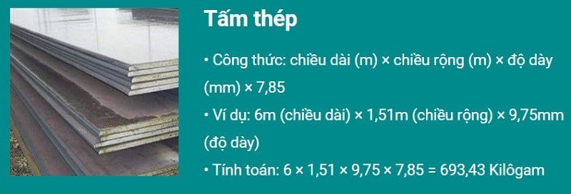 Công thức tính trọng lượng thép tấm