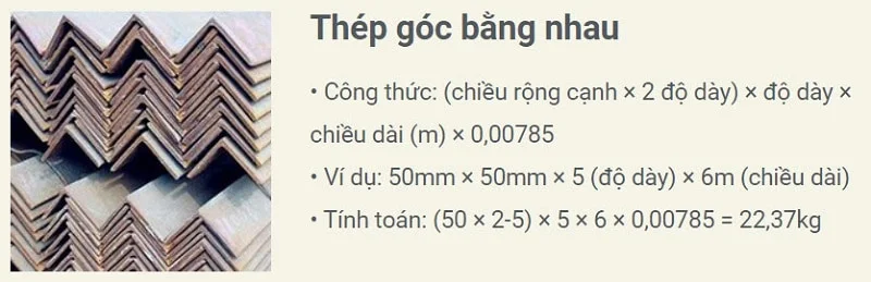 Công thức tính trọng lượng thép v đều cạnh