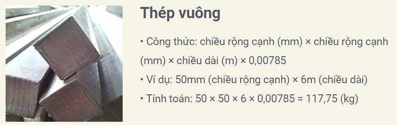 Công thức tính trọng lượng riêng của thép vuông đặc