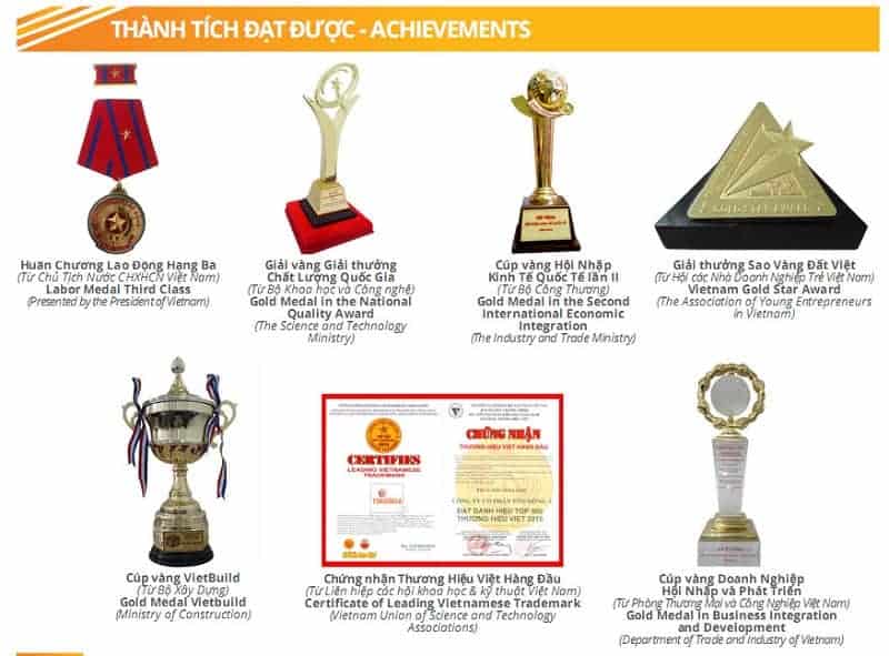 Các giải thưởng, thành tích đạt được của công ty Tôn Đông Á