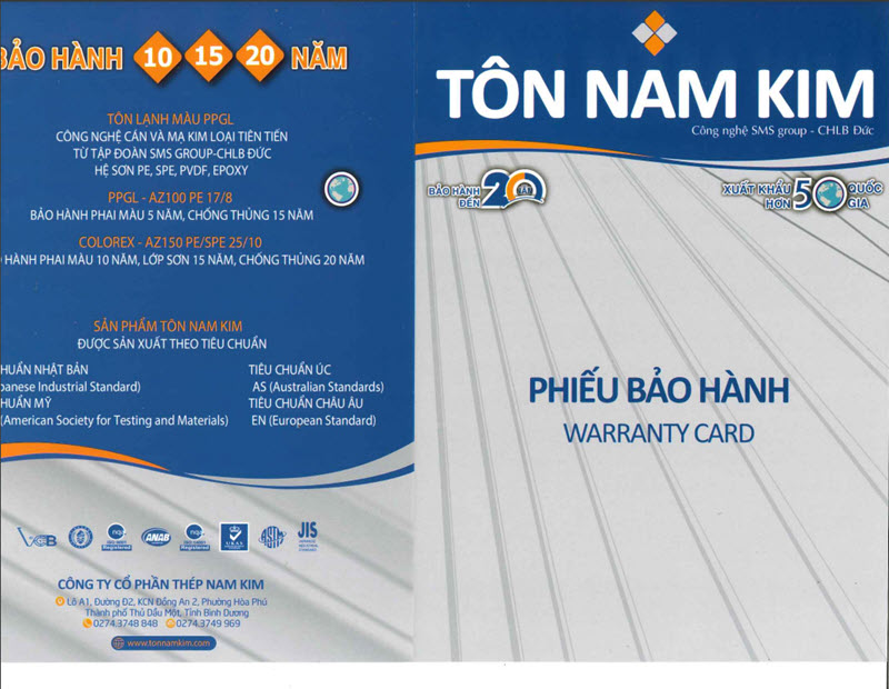 Phiếu bảo hành tôn Nam Kim